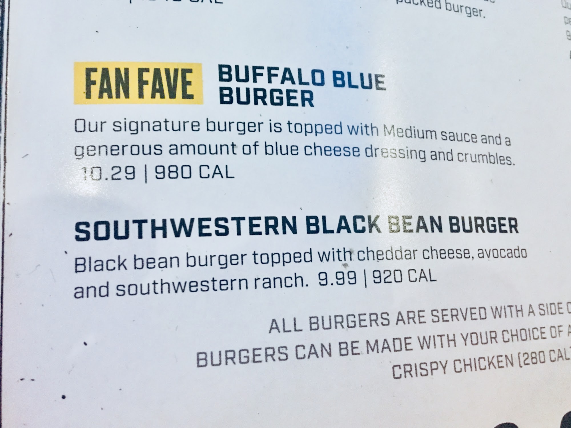 Buffalo Wild Wings Menu
