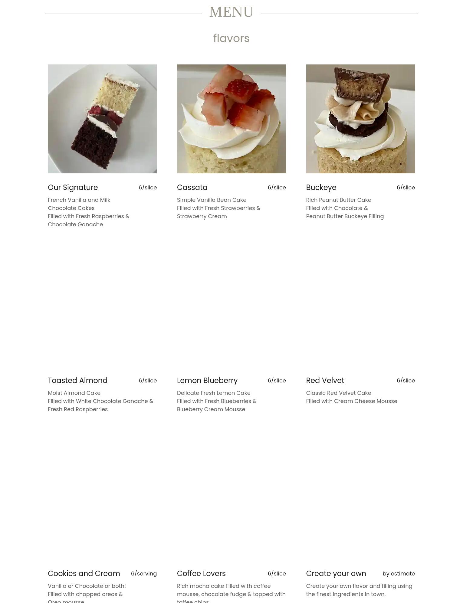 The Cake Studio Menu