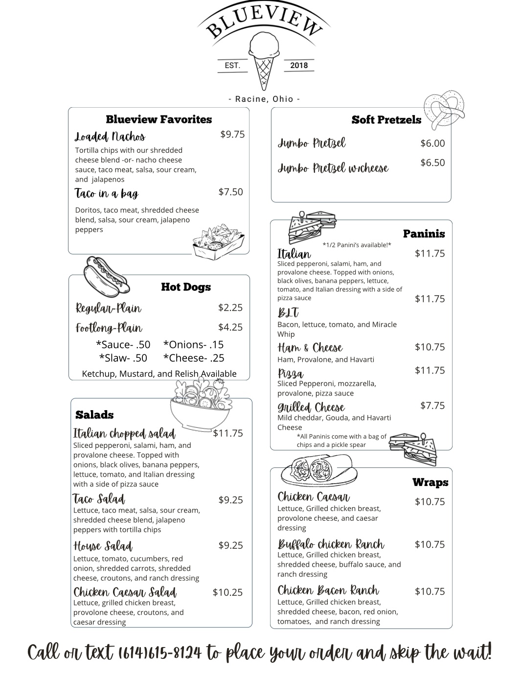 Blueview Outdoors Menu