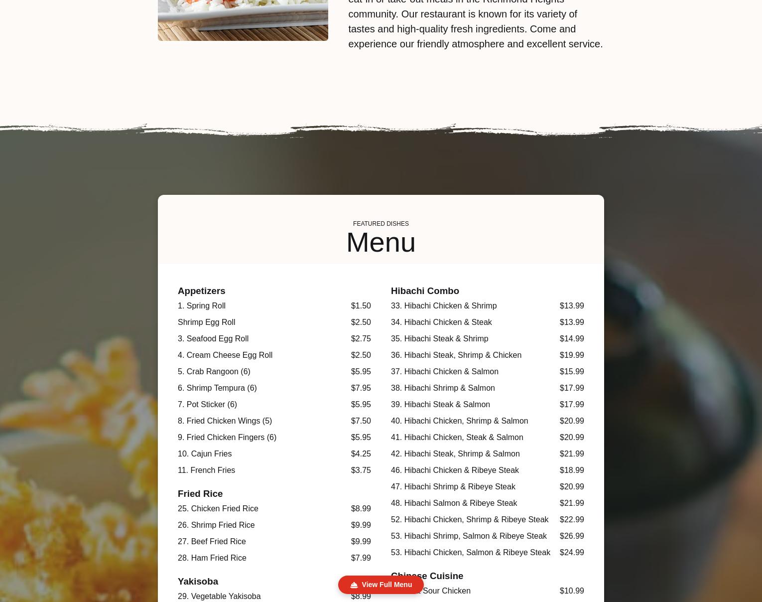 Hibachi Taste Menu