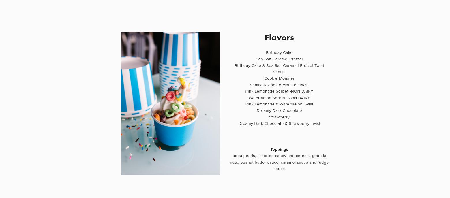 FroZone Frozen Yogurt Menu