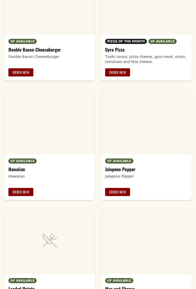 J-Cups Pizza Menu
