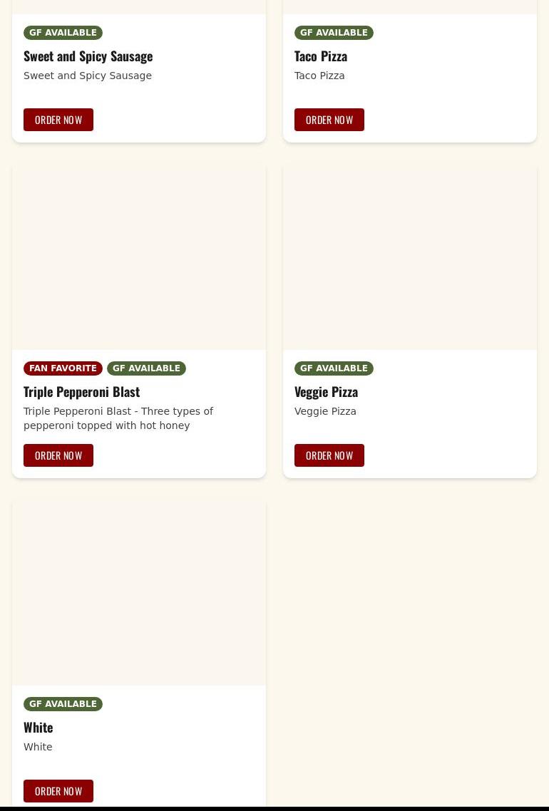 J-Cups Pizza Menu
