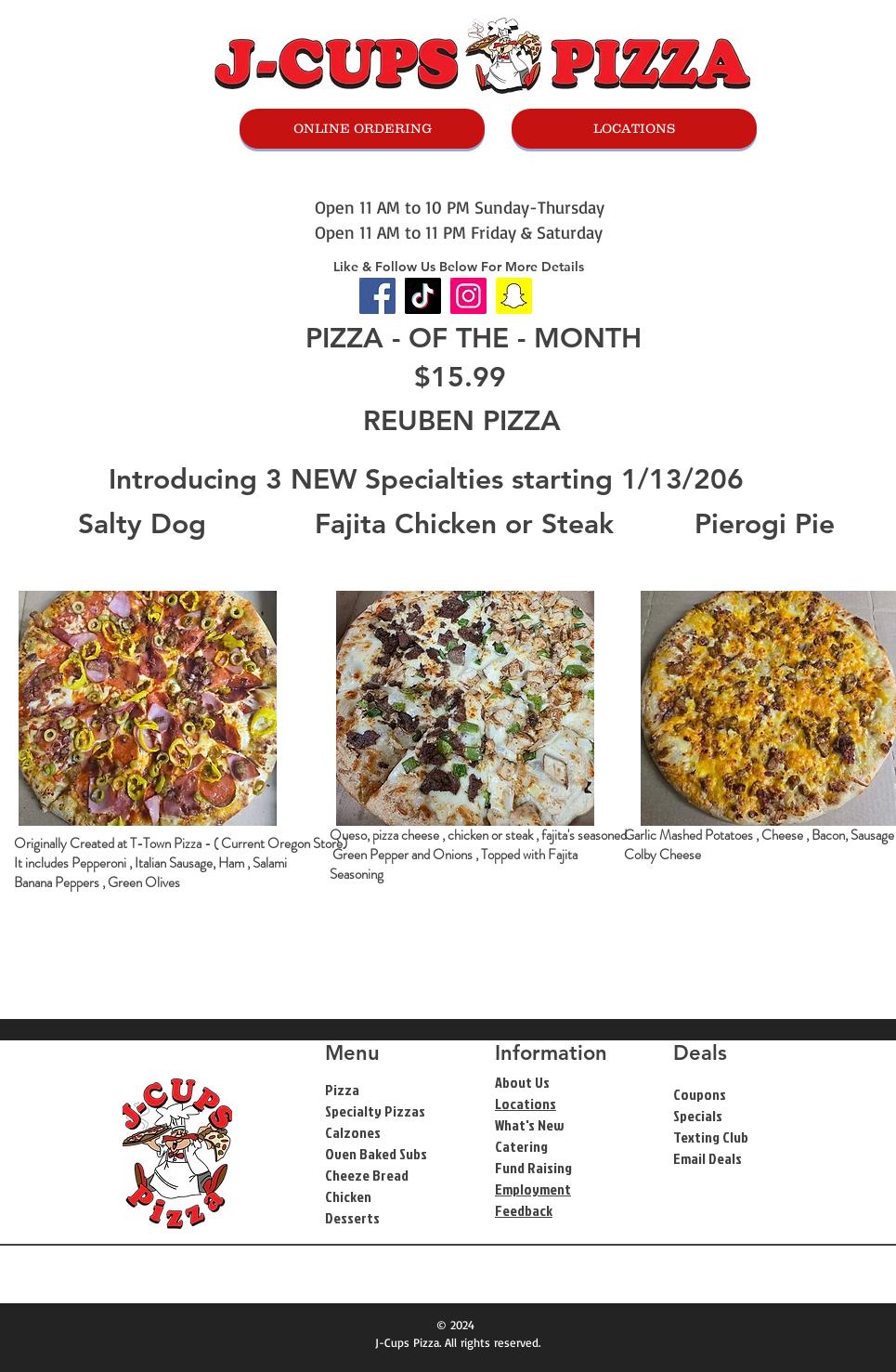 J-Cups Pizza Menu