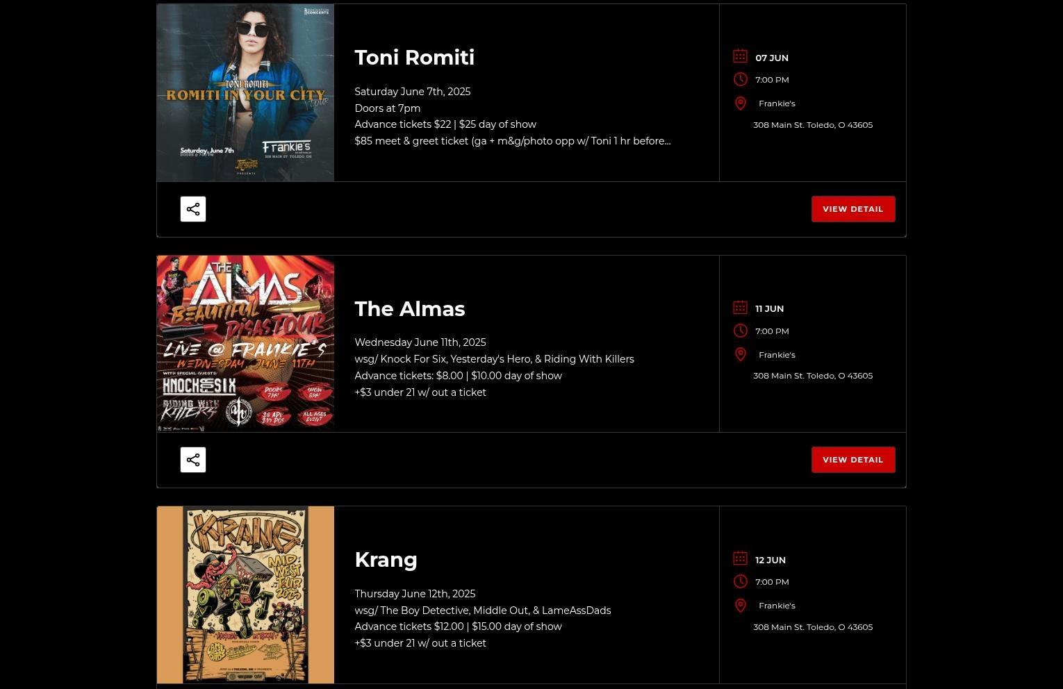 Frankie's Toledo Menu