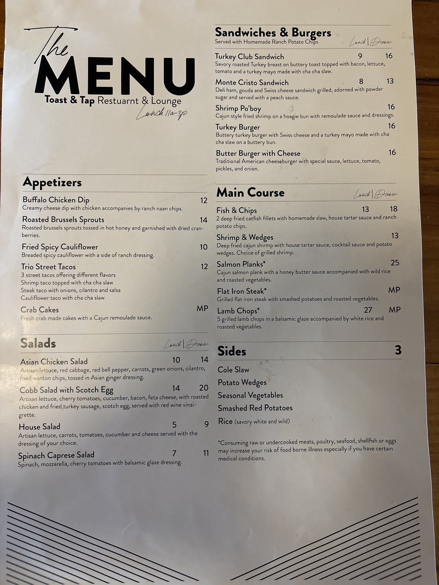 Toast and Tap Restaurant and Lounge Menu