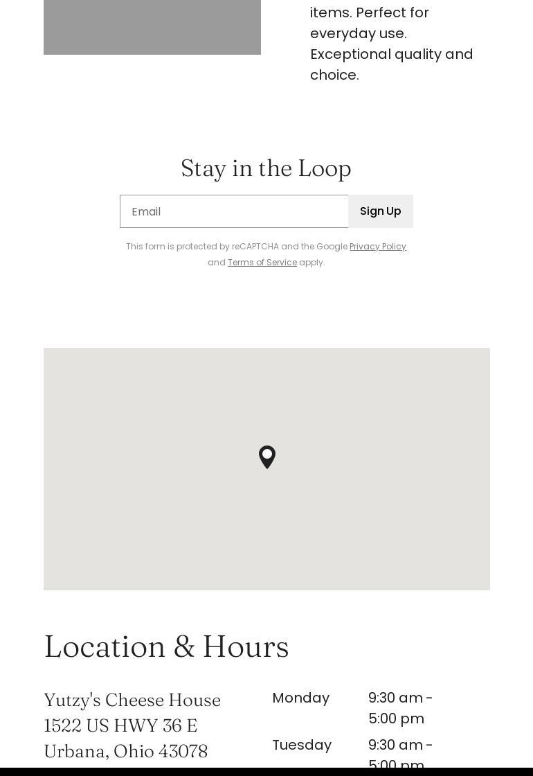 Yutzy’s Cheese House Menu