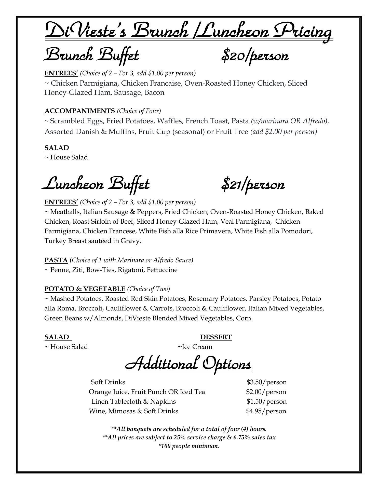 DiVieste's Banquet Centre Menu