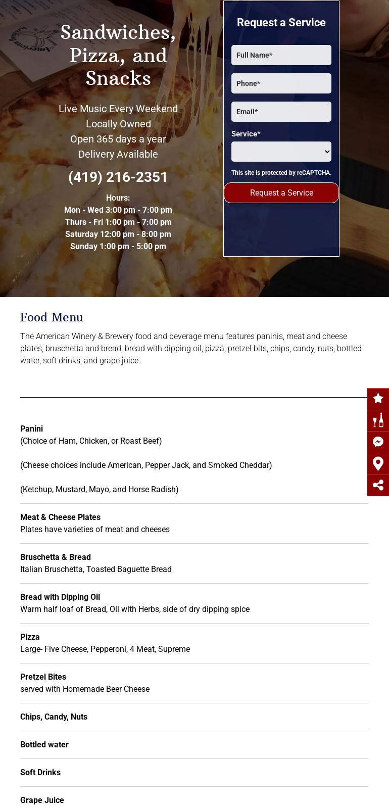 American Winery & Brewery Menu