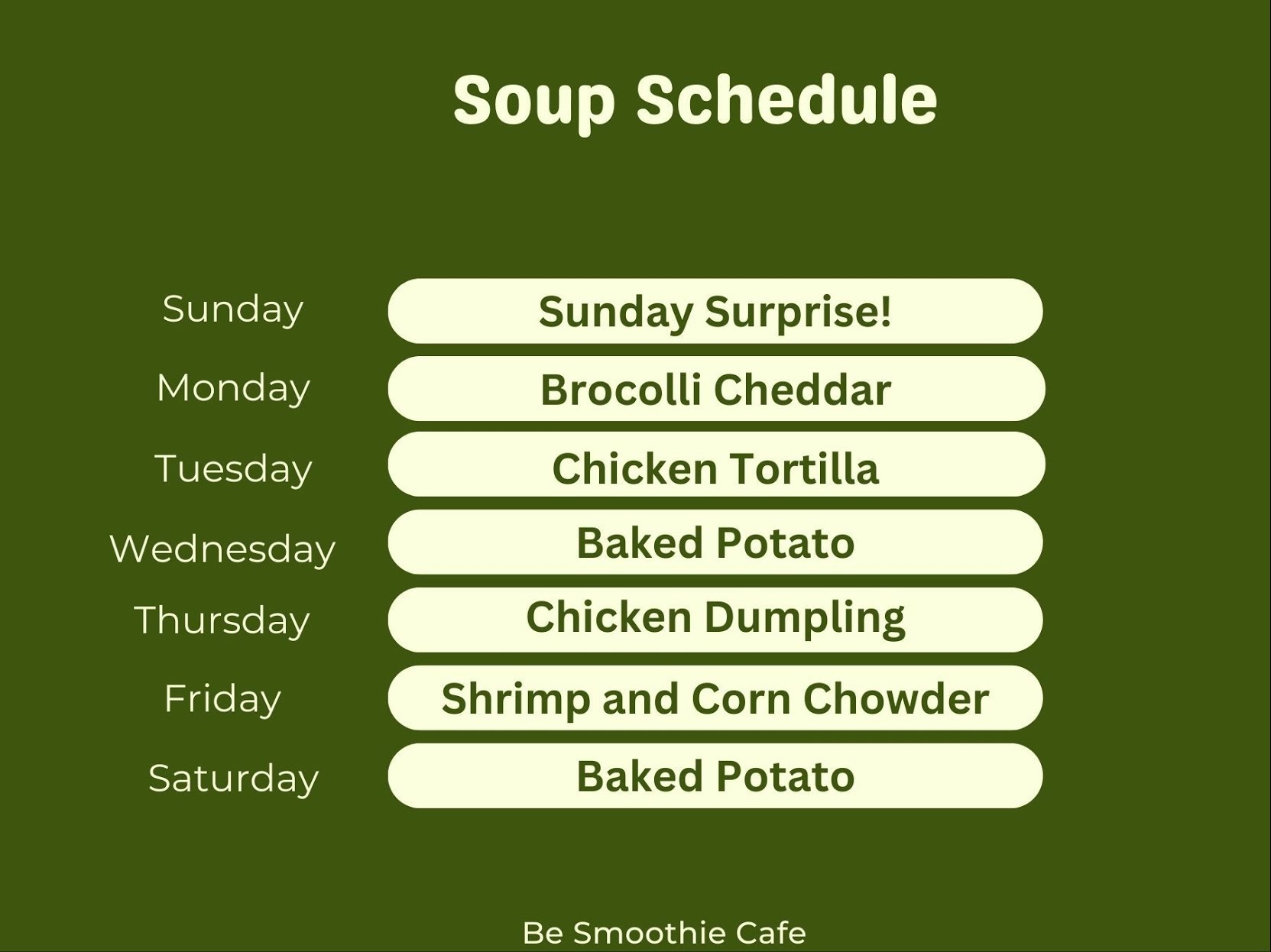Be Smoothie Cafe Menu