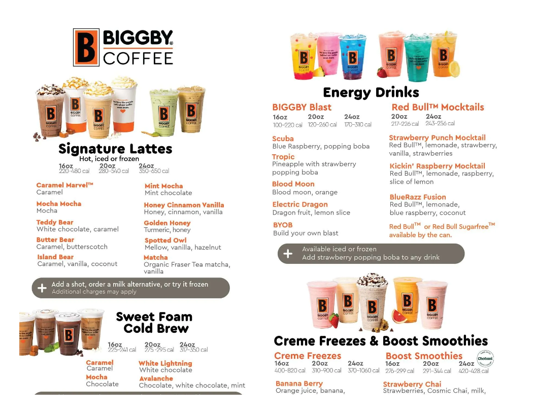 Biggby Coffee Woodmere Menu
