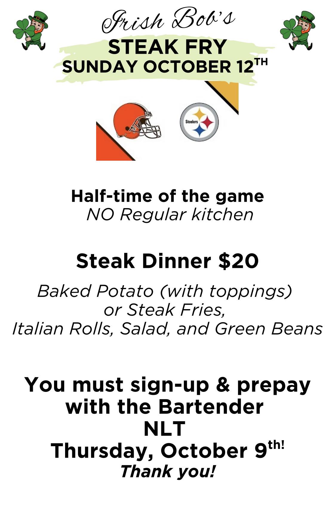 Irish Bob's Pub Menu