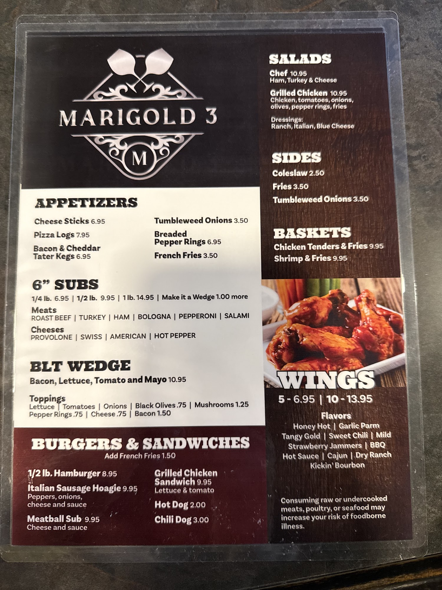 The Marigold III Menu