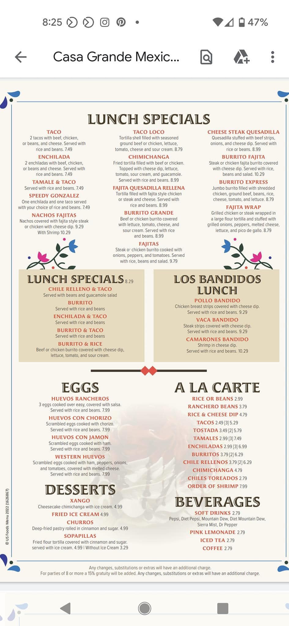 My Little Casa - Mexican Restaurant Menu