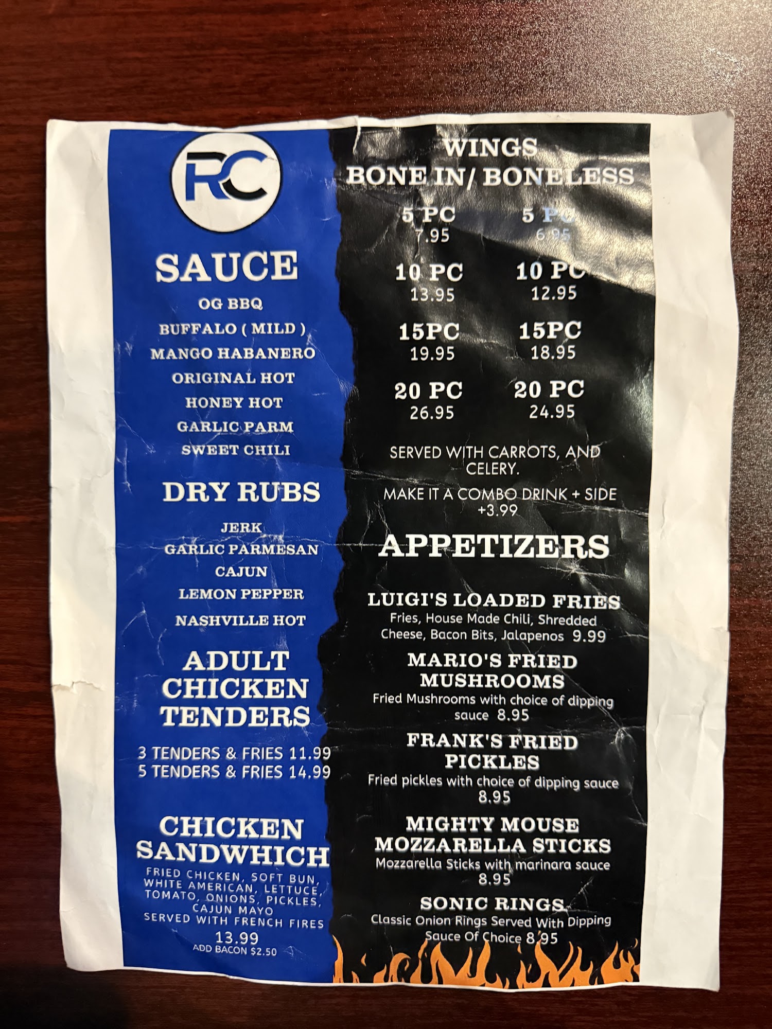 RetroCade EAT PLAY DRINK Menu