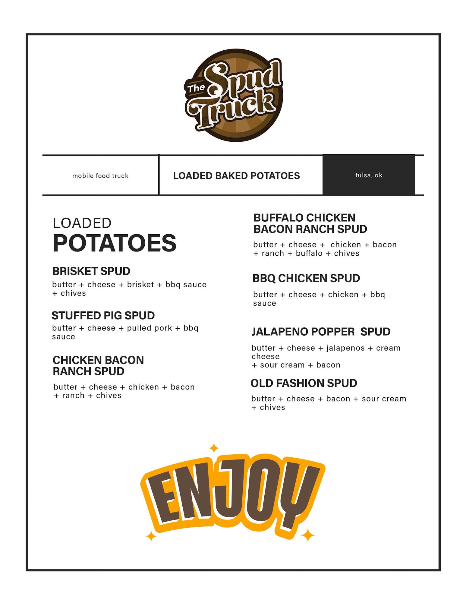 The Spud Truck Tulsa Menu