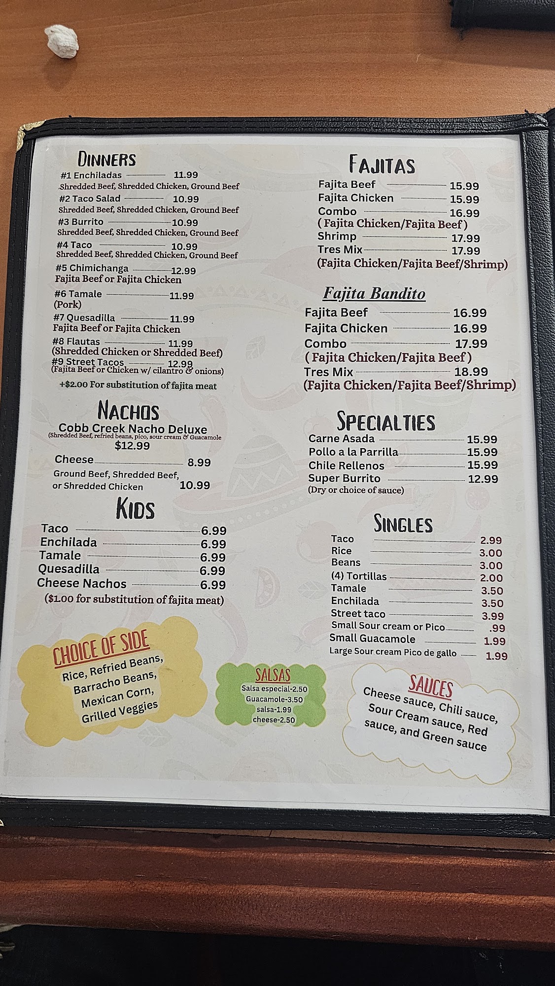Cobb Creek Cafe Menu