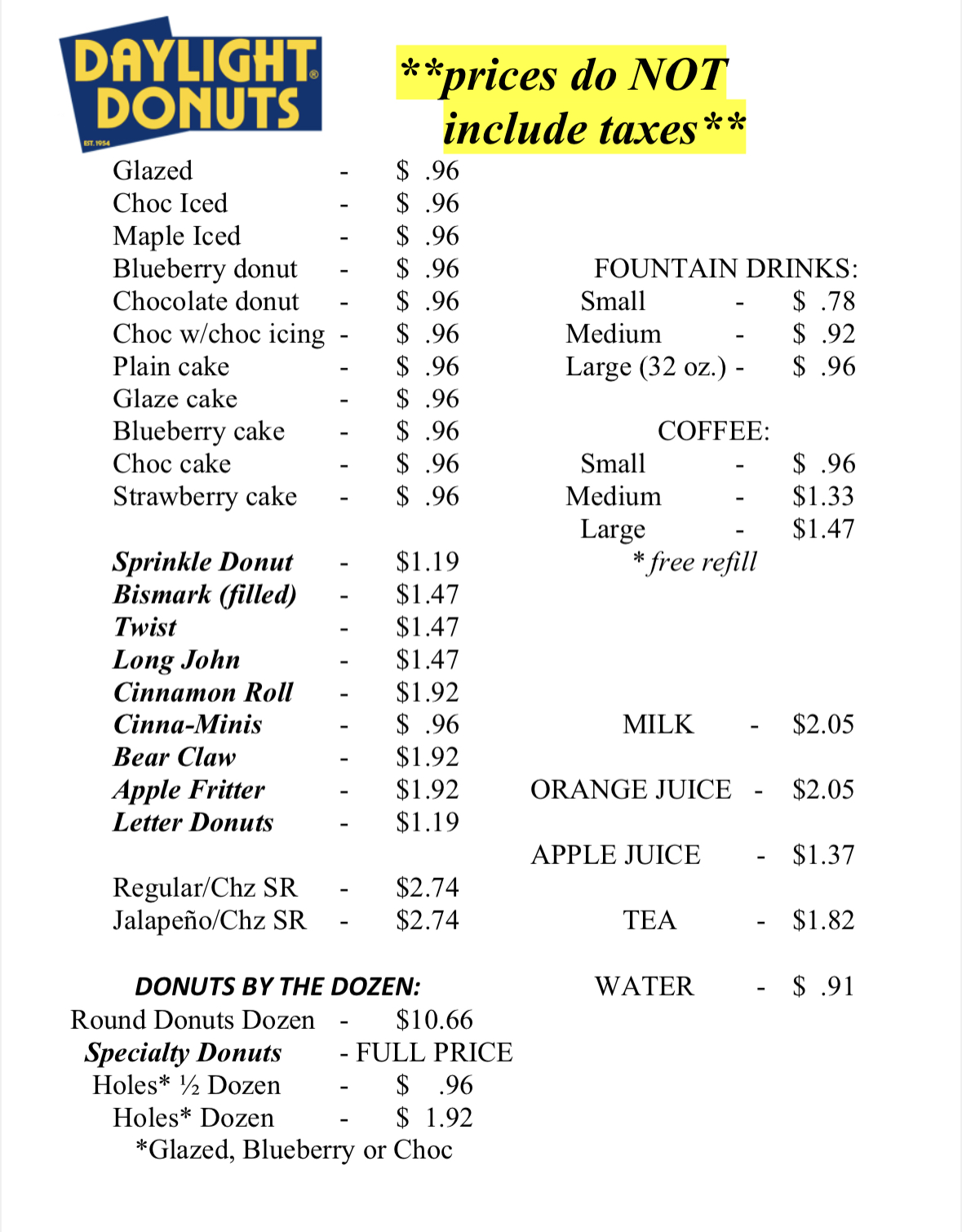 Gid’s Dough-Main Yale Daylight Menu