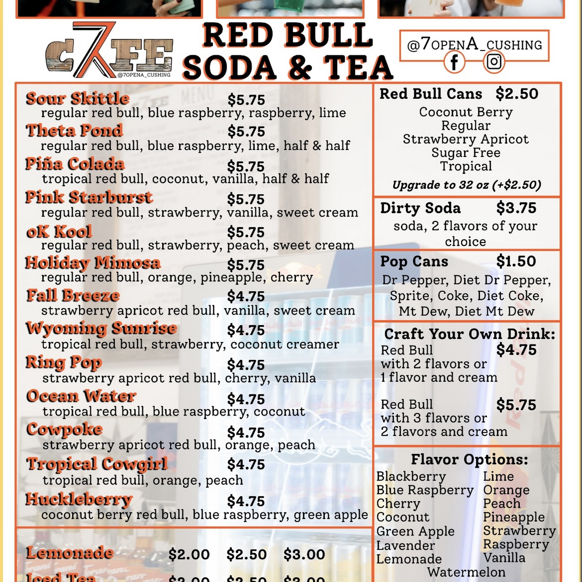 7OpenA Cafe Cushing Menu