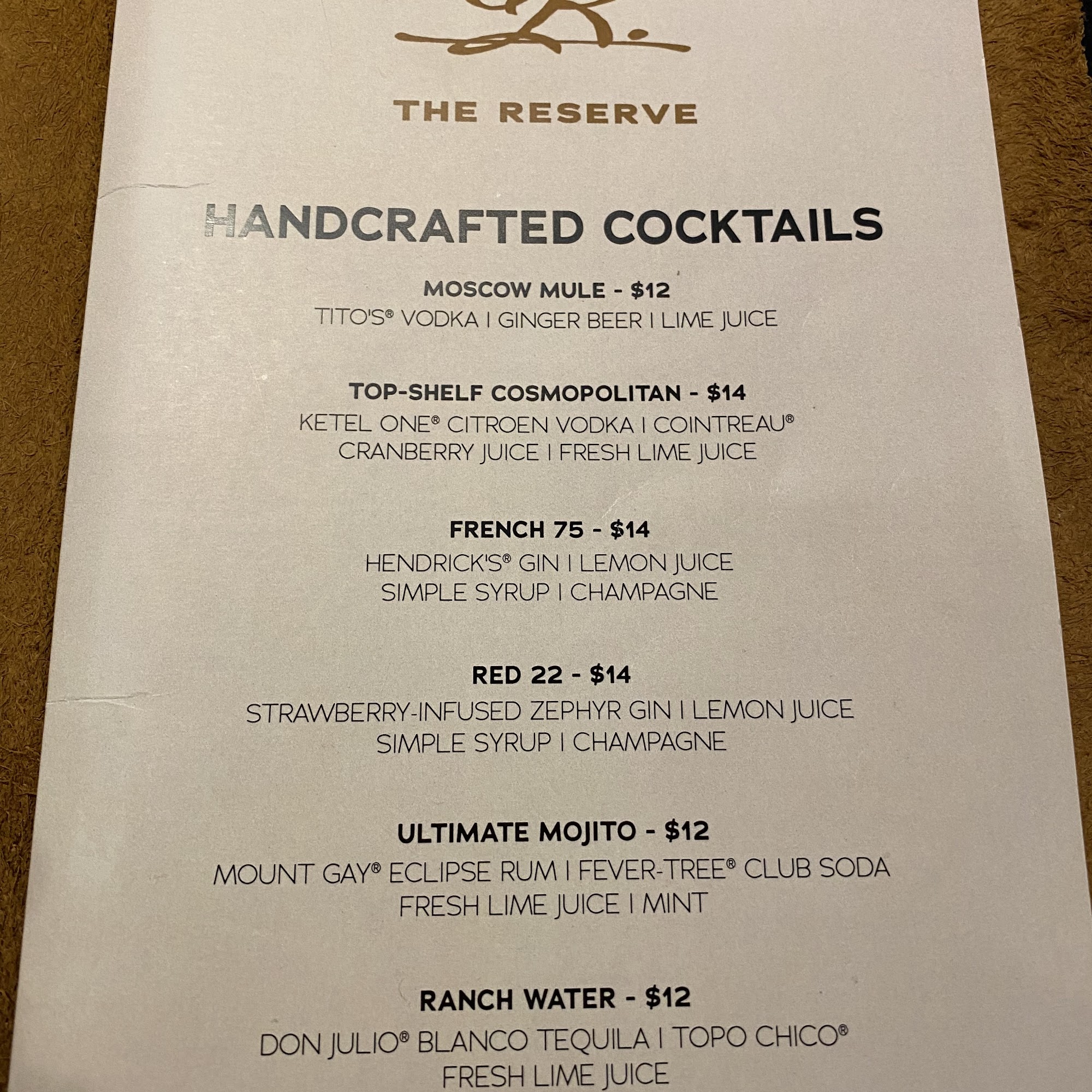 The Reserve Menu