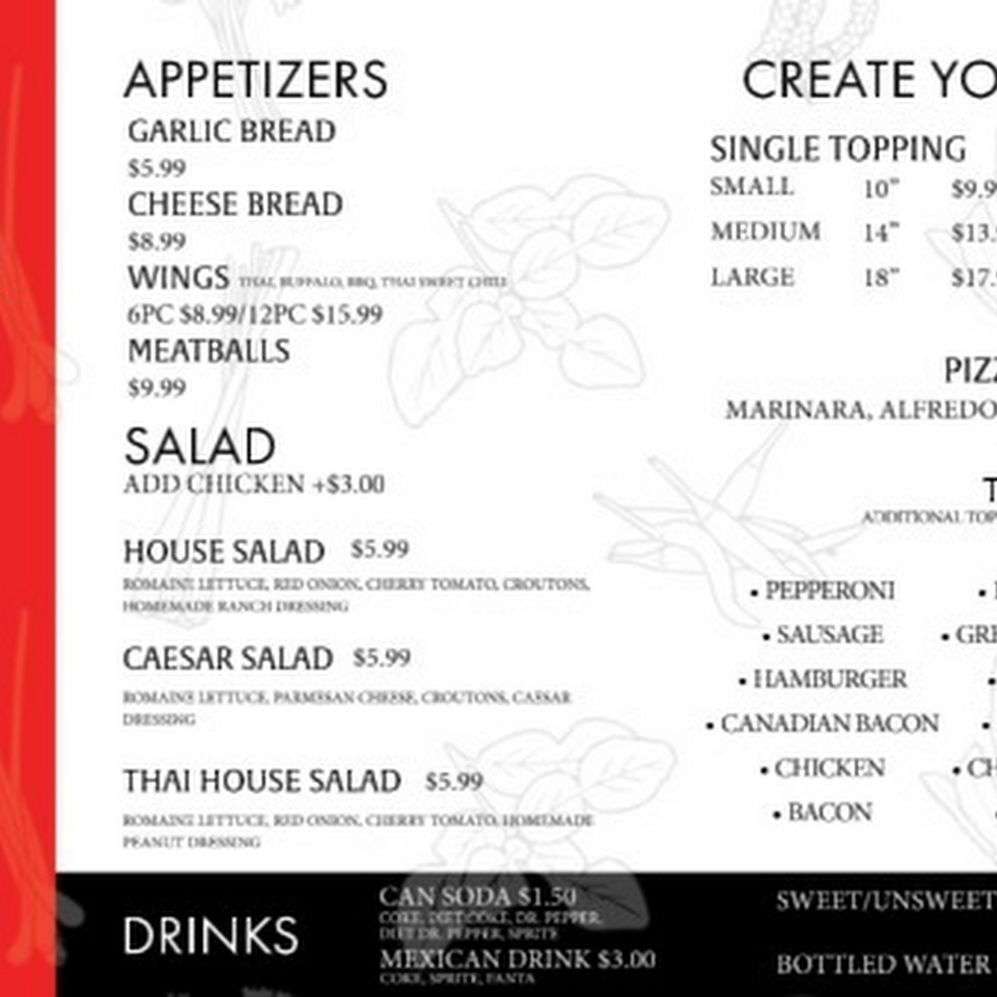 Pizza Fusion Menu