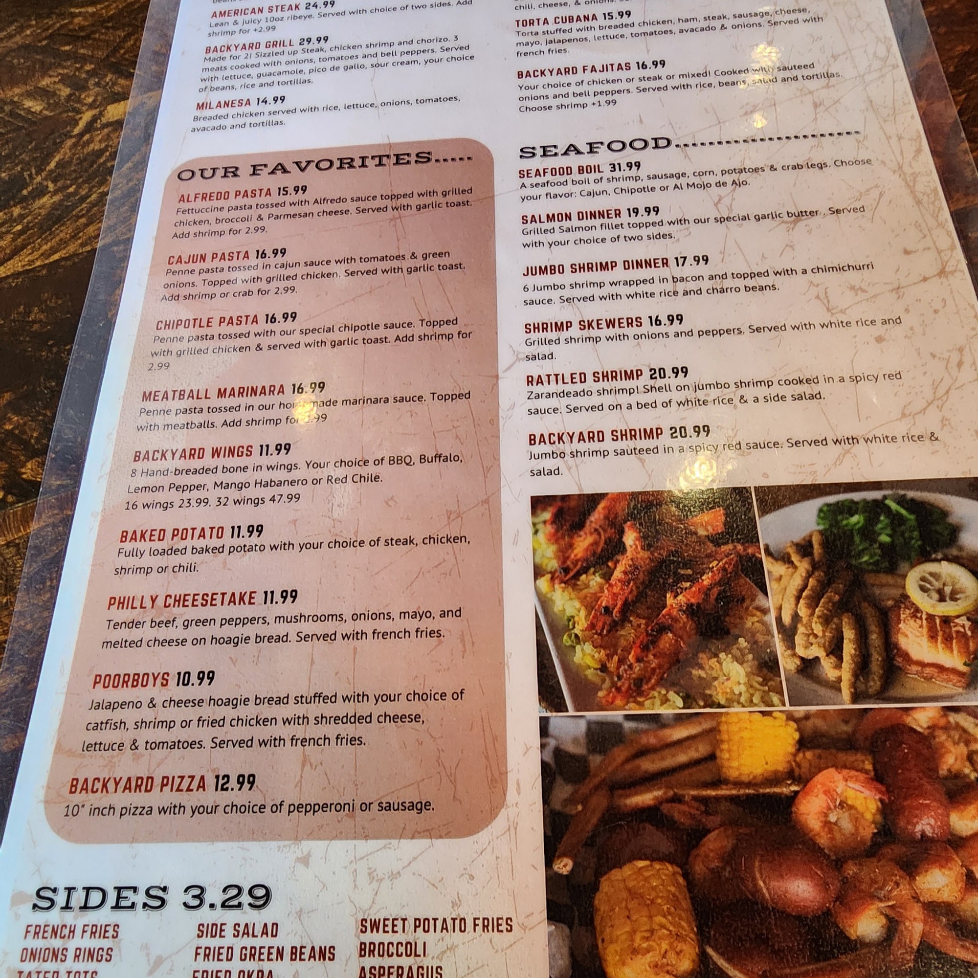 Backyard Sports Bar and Grill Menu