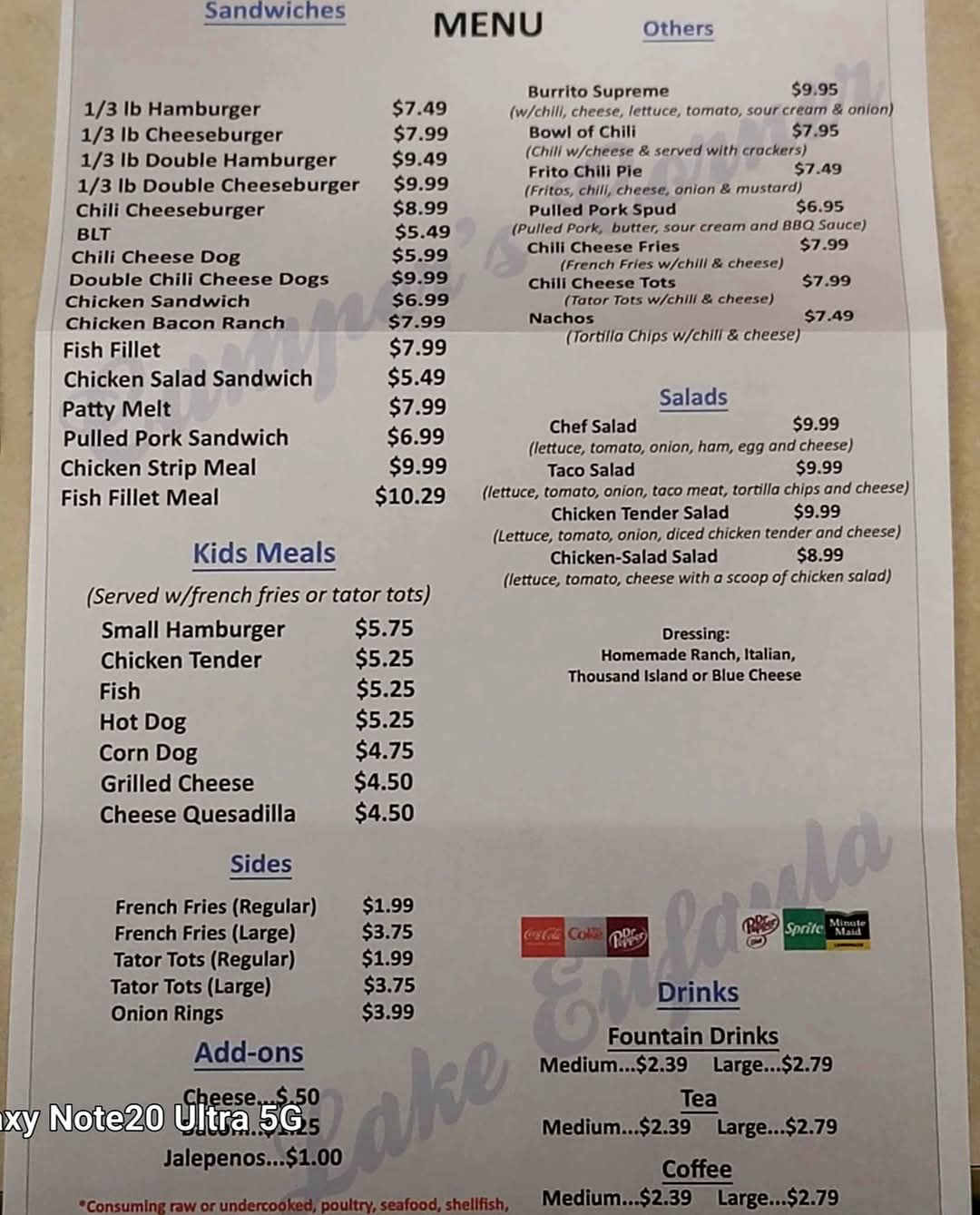 Camper's Corner Menu