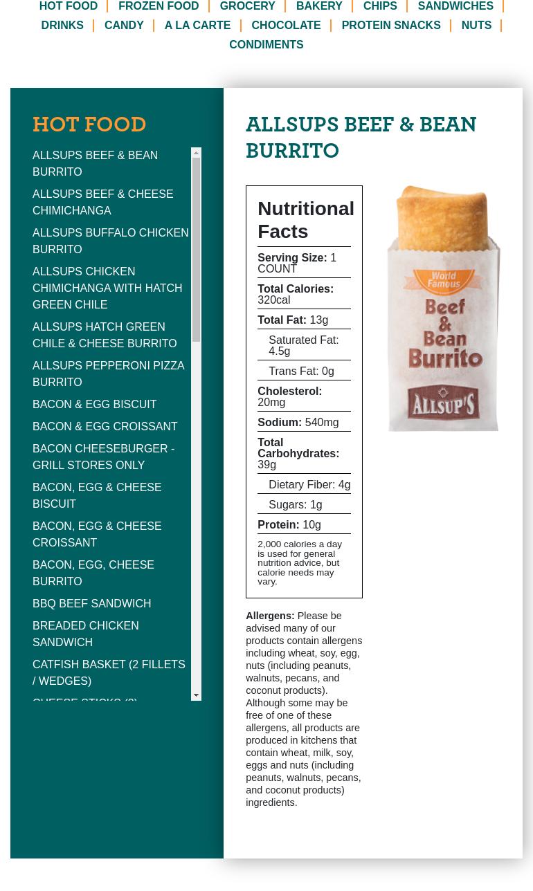 Allsup's Convenience Store Menu