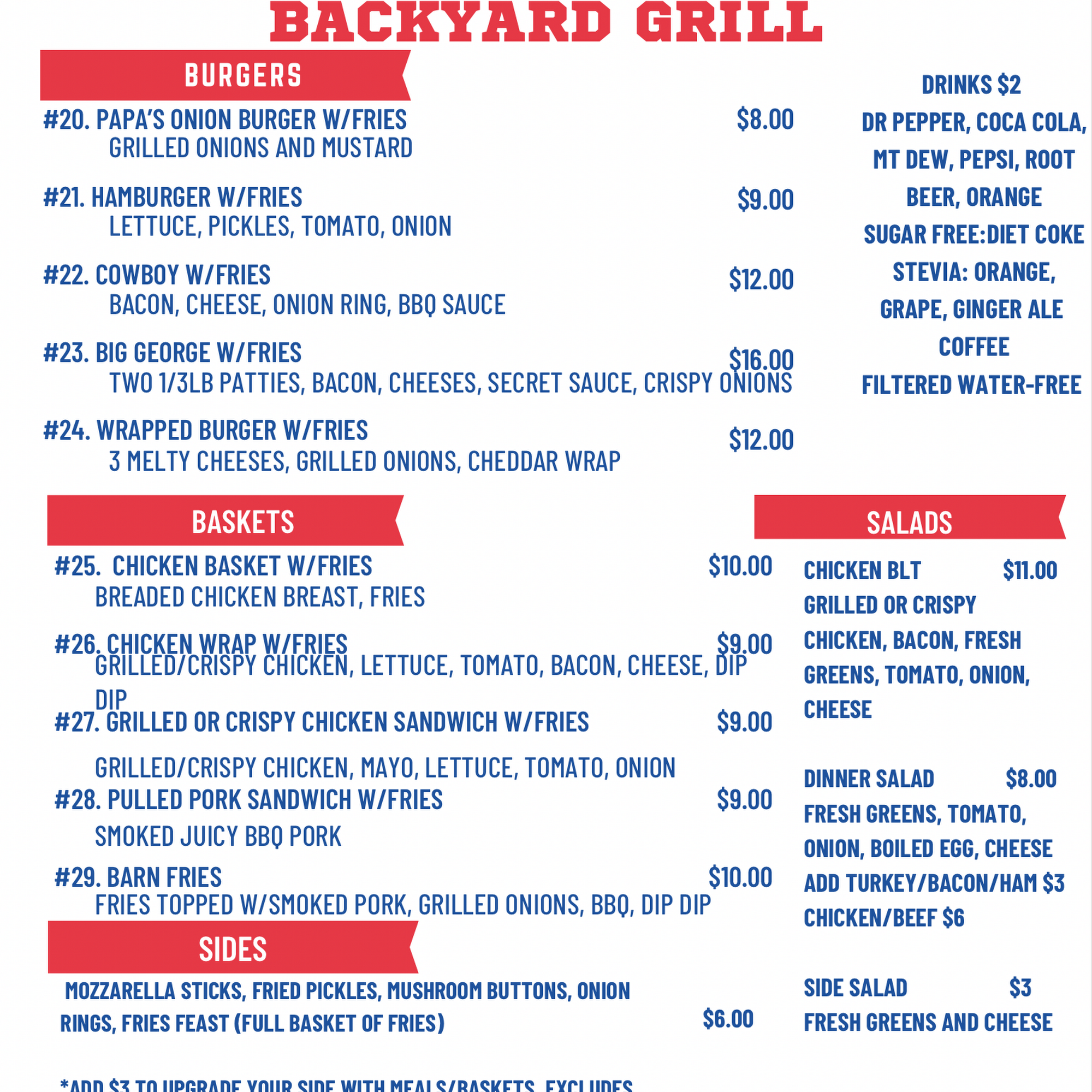 Brawley’s Backyard Grill, LLC Menu