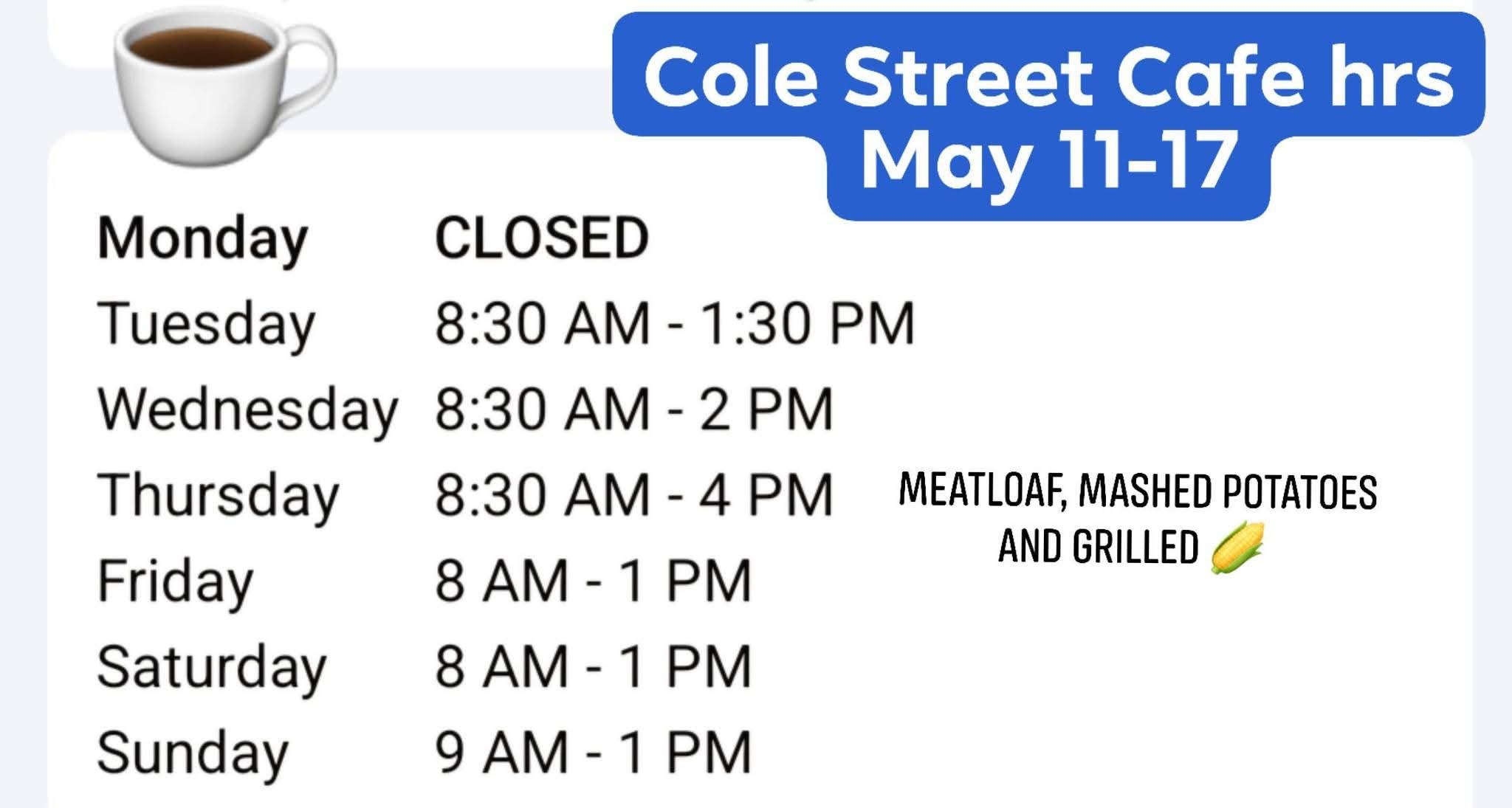 Cole Street Cafe Menu