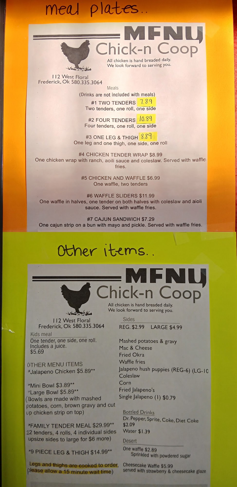 Chick-n Coop Menu