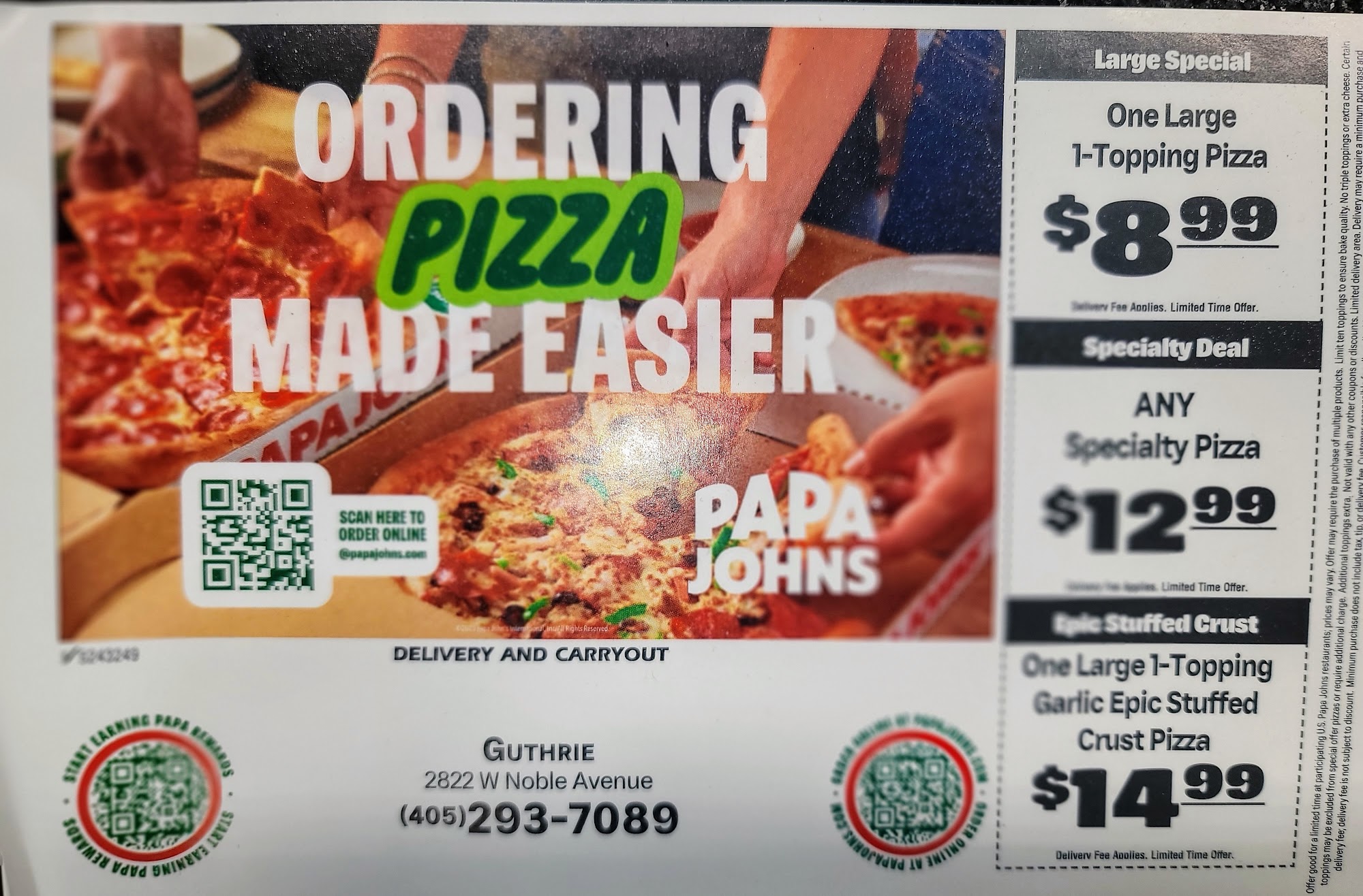 Papa Johns Pizza Menu