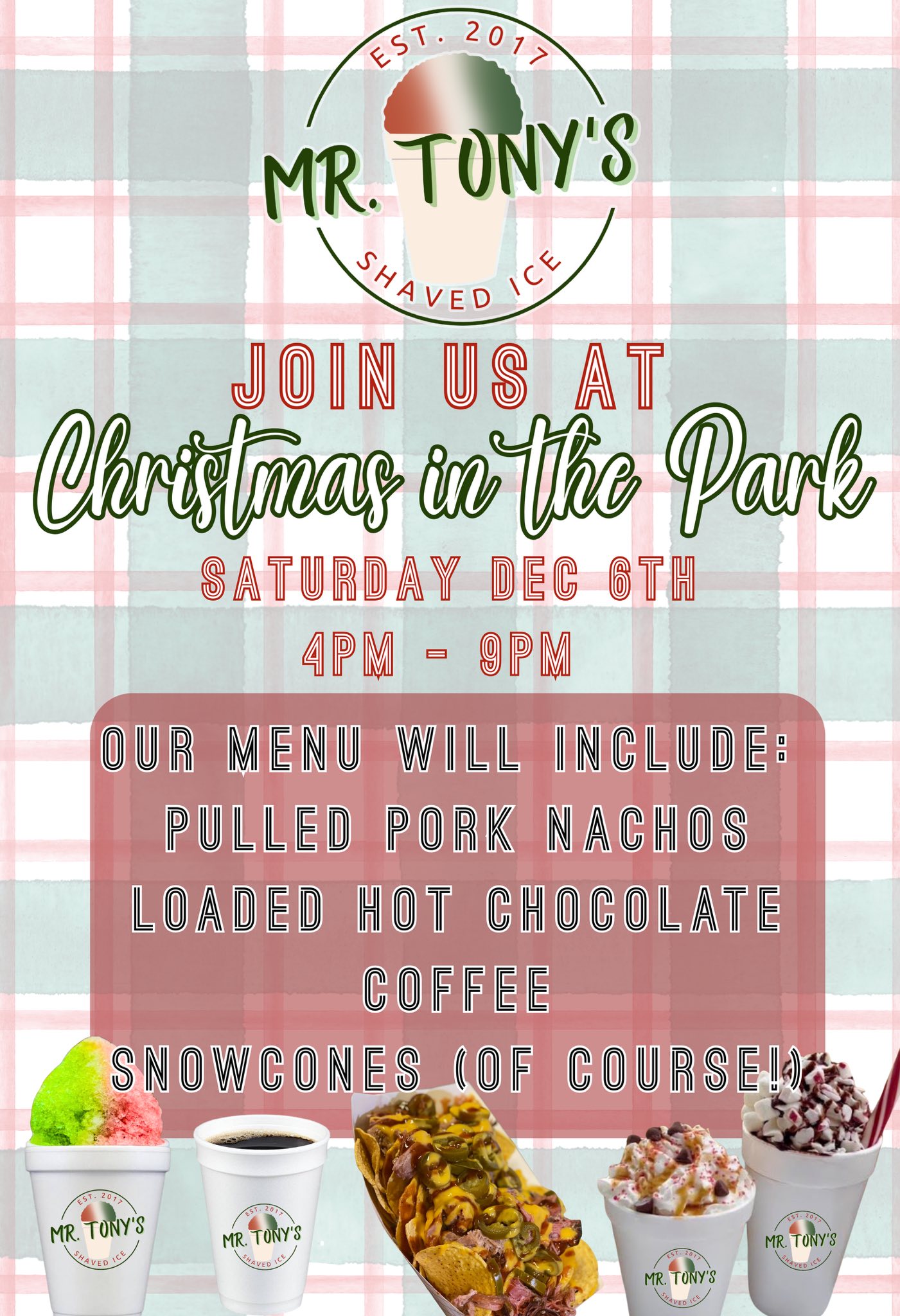 Mr. Tony’s Shaved Ice Menu