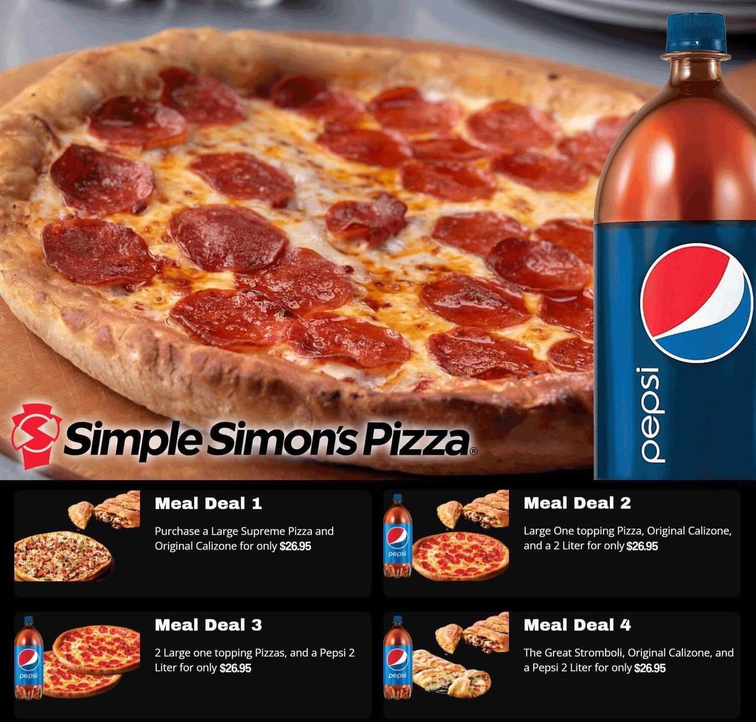 Simple Simon's Pizza Menu