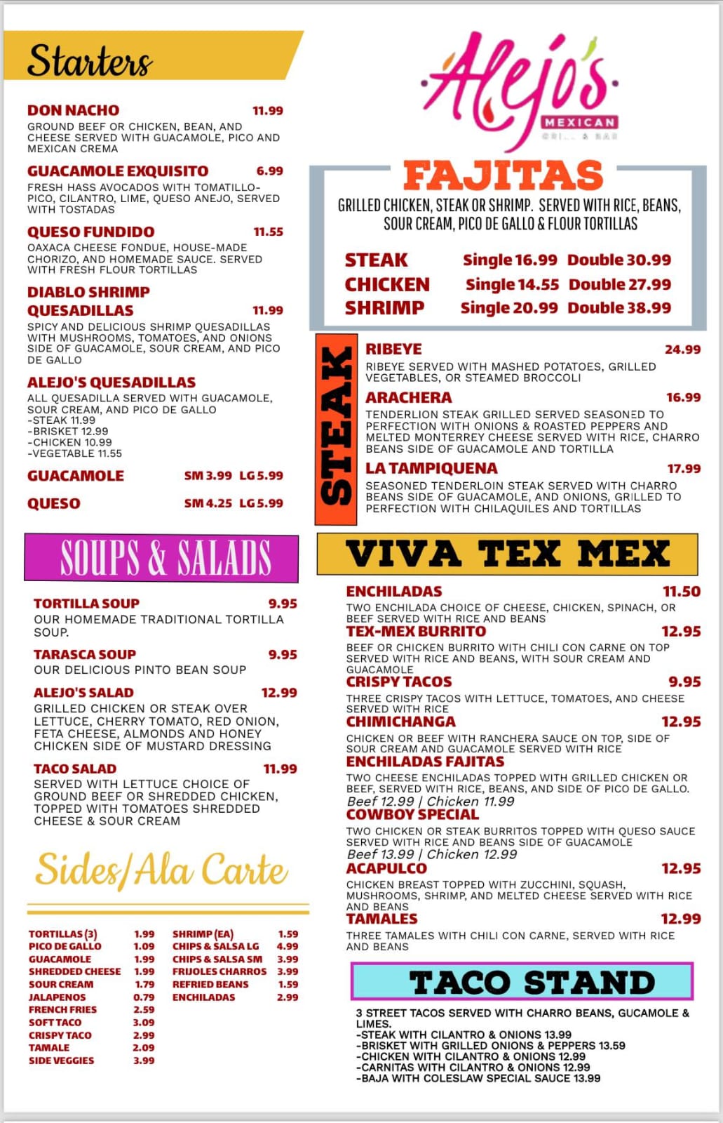 Alejo's Mexican Grill and Bar Menu