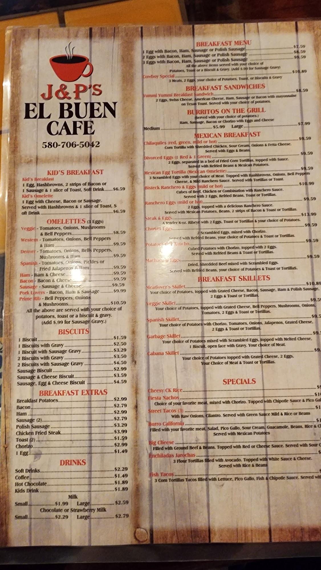 J&P El buen Cafe Menu