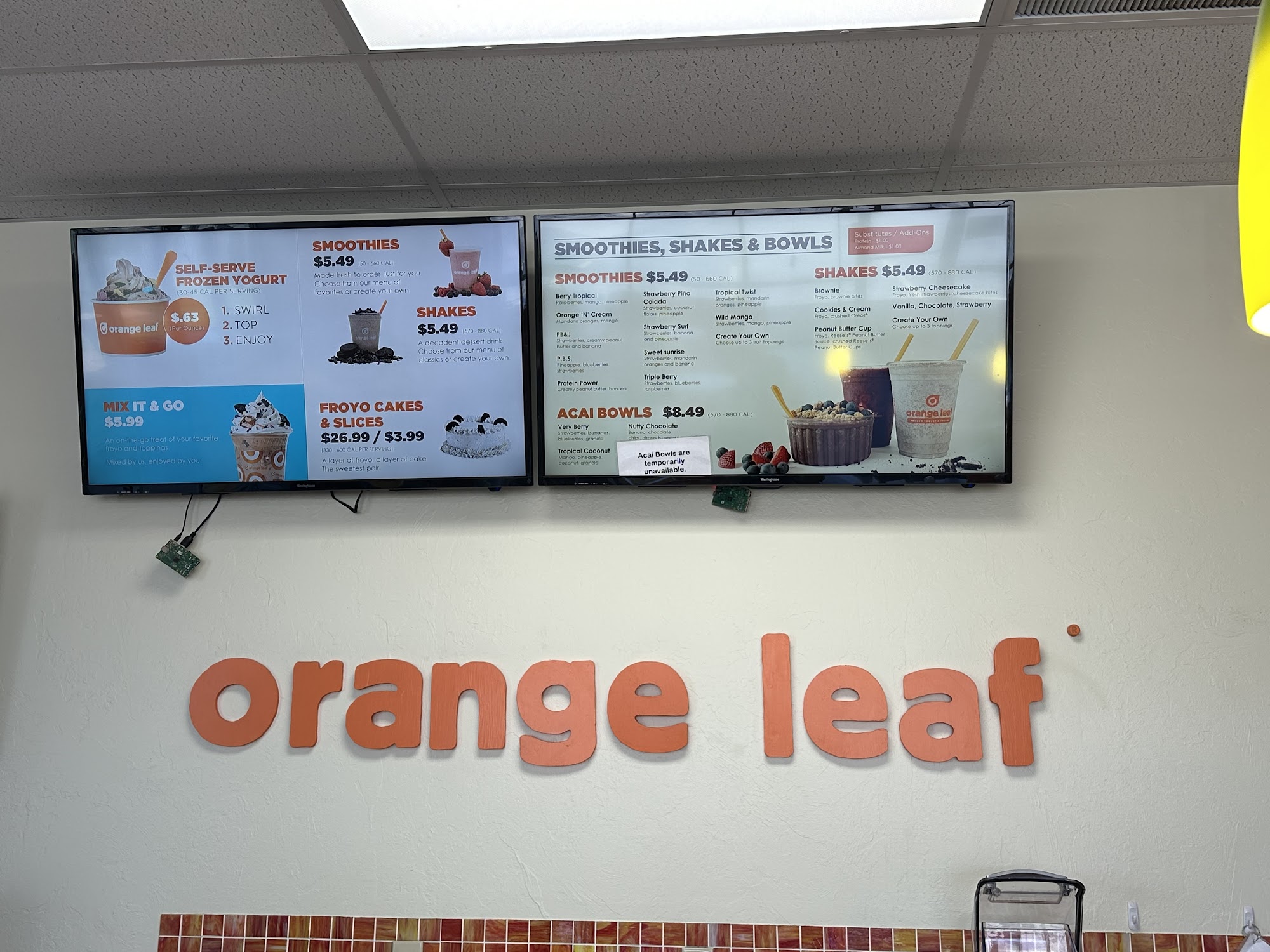 Orange Leaf Frozen Yogurt Menu