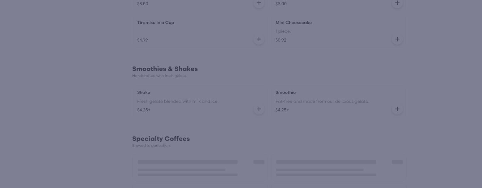 The Gelato Caffe Menu