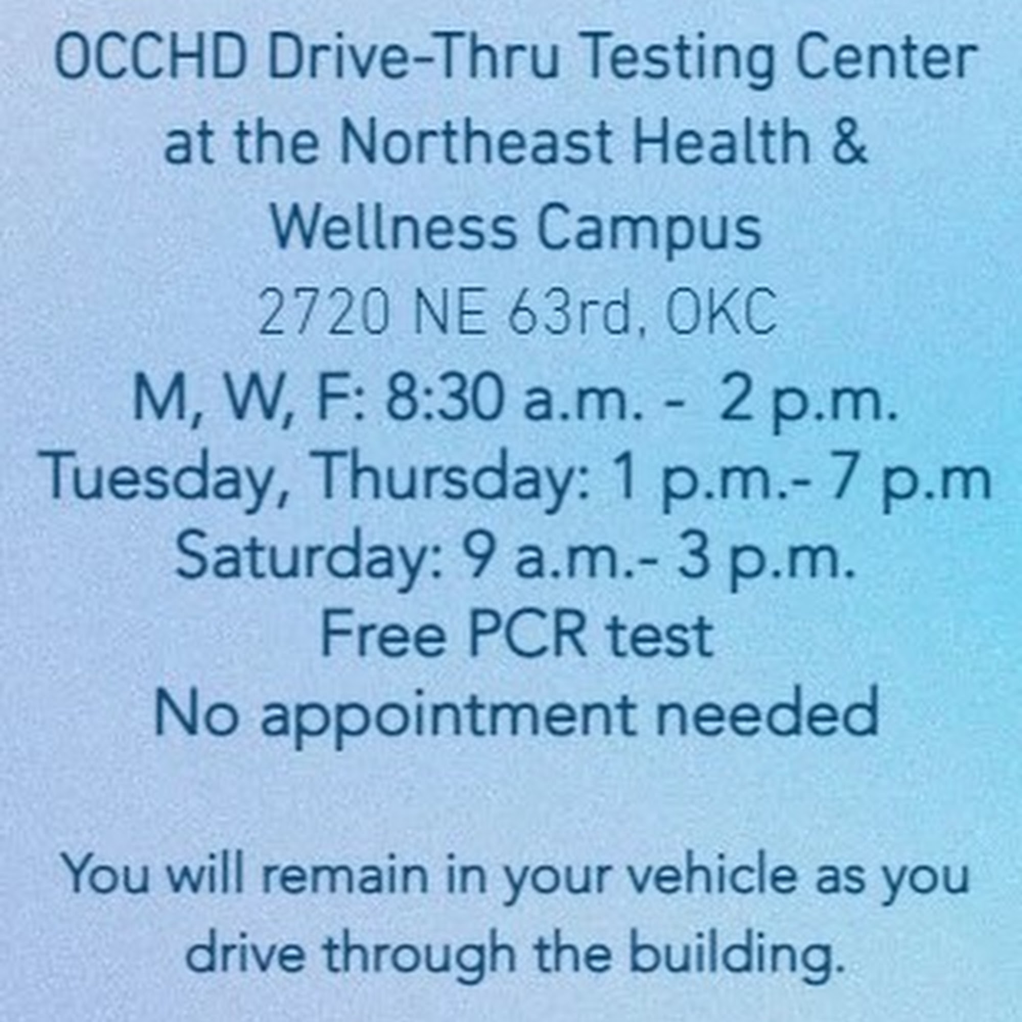OCCHD Drive-Thru Testing Center