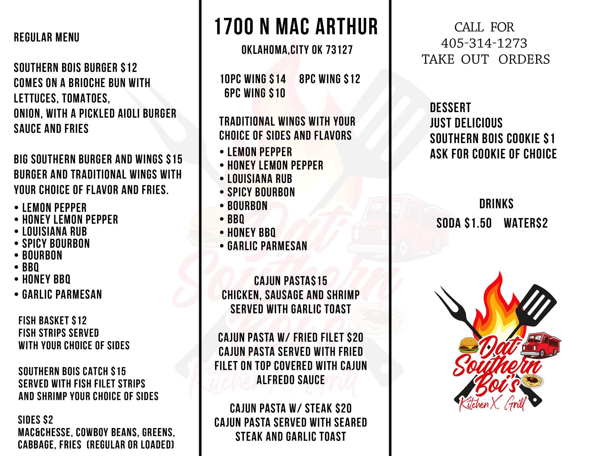 Dat Southern Bois Kitchen&Grill Menu