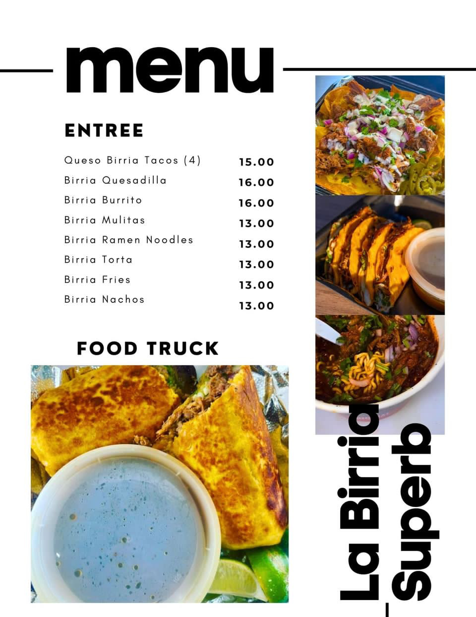 La Birria SuPerb Menu
