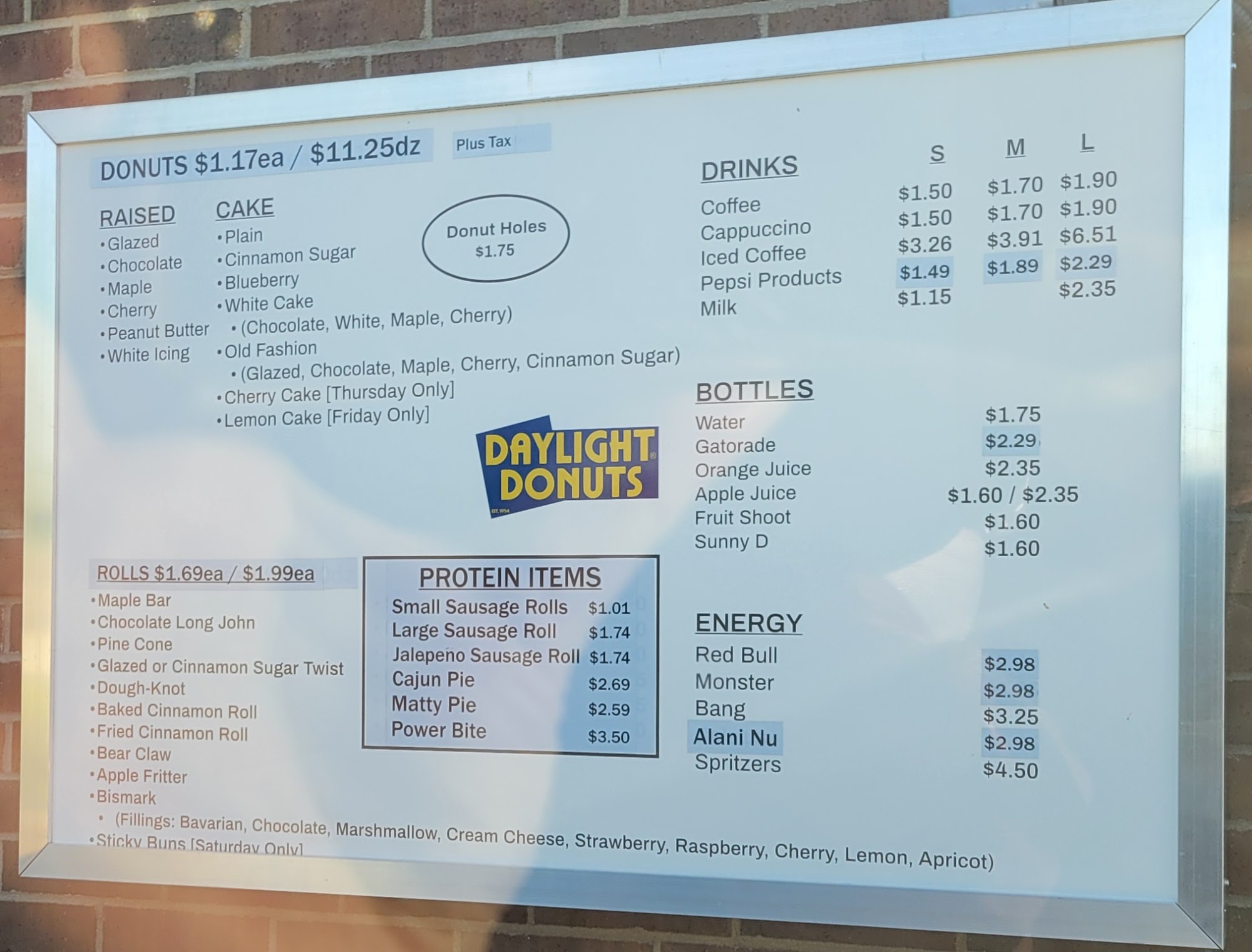 Daylight Donuts on 86th Menu