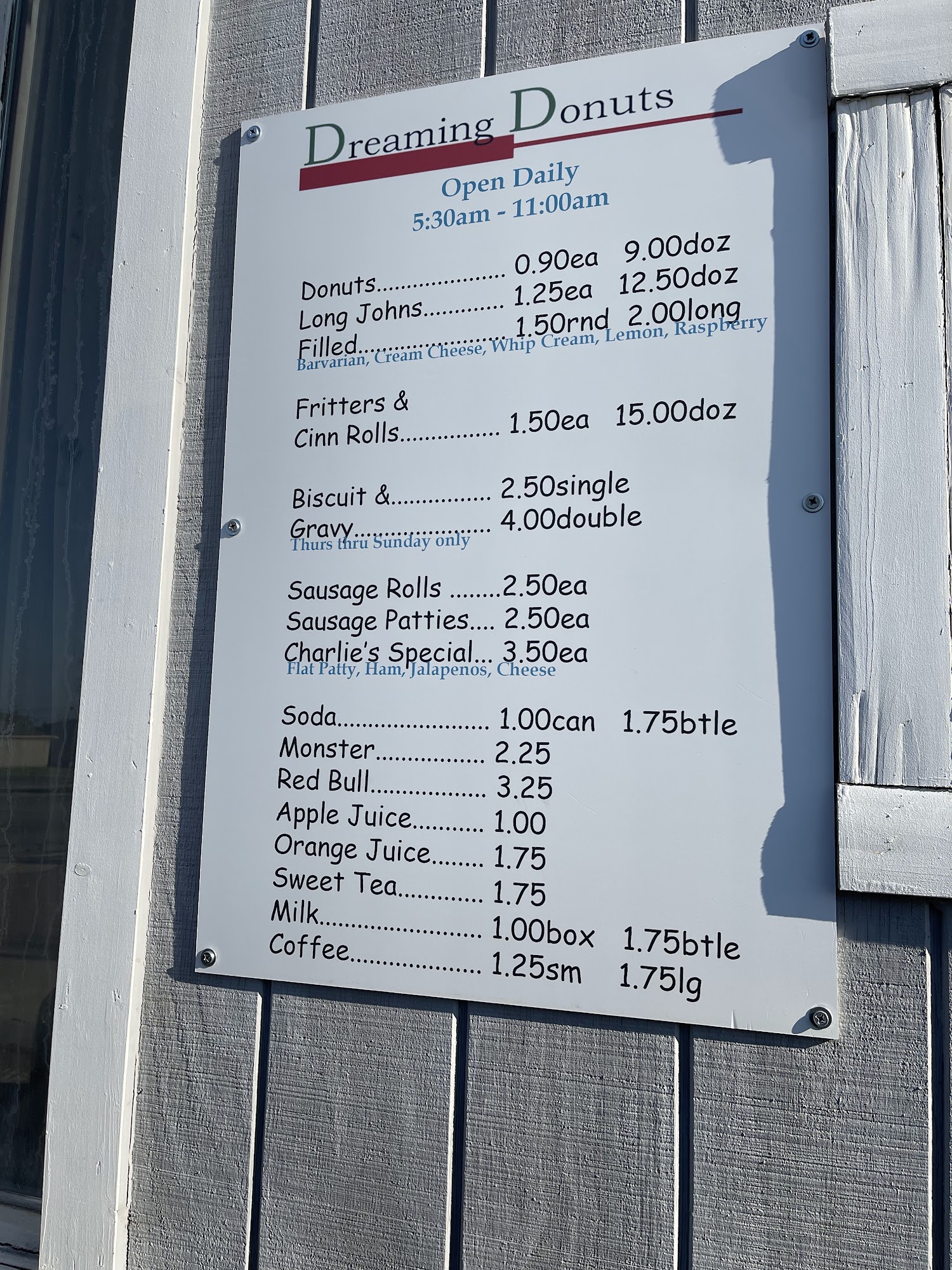 Dreaming Donuts Menu