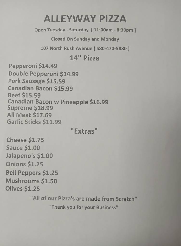 Alley Way Deli Menu