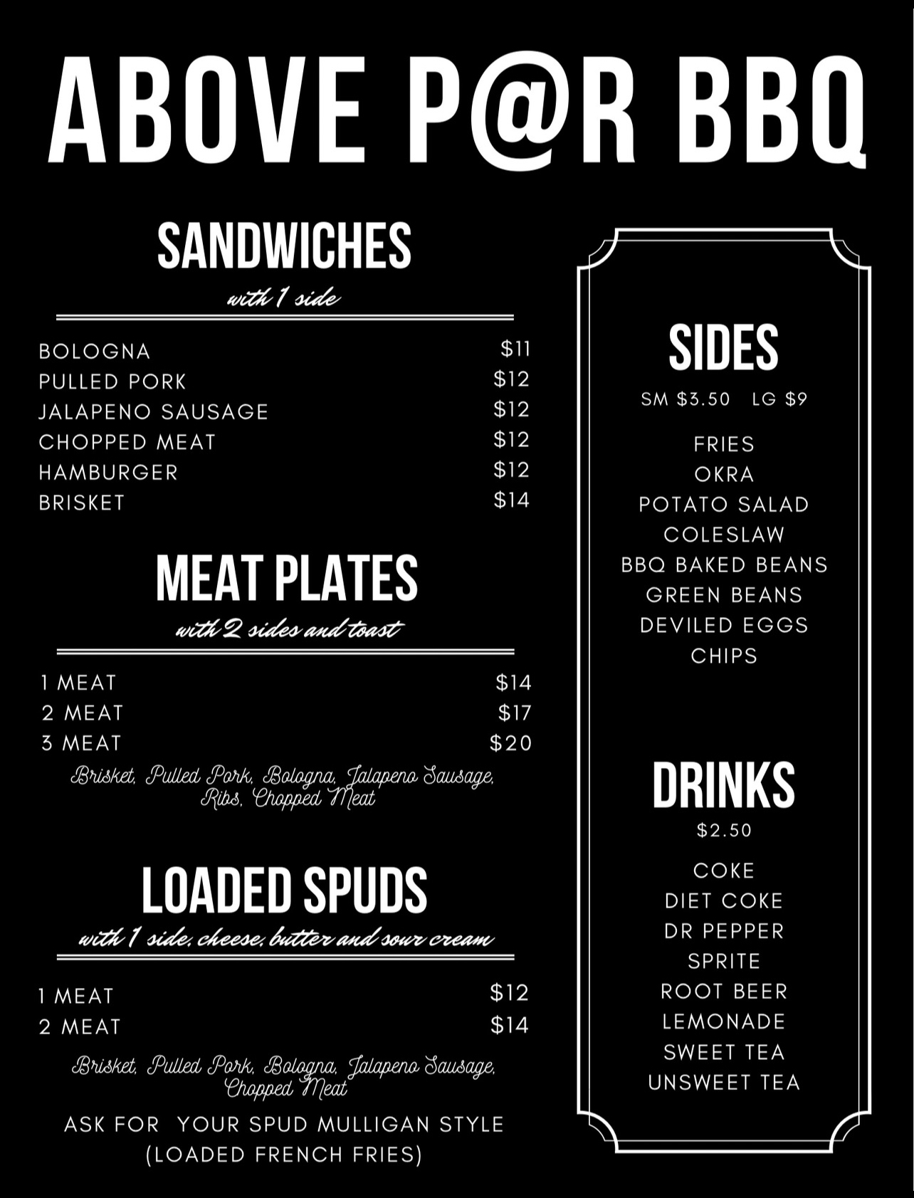 Above Par BBQ LLC Menu