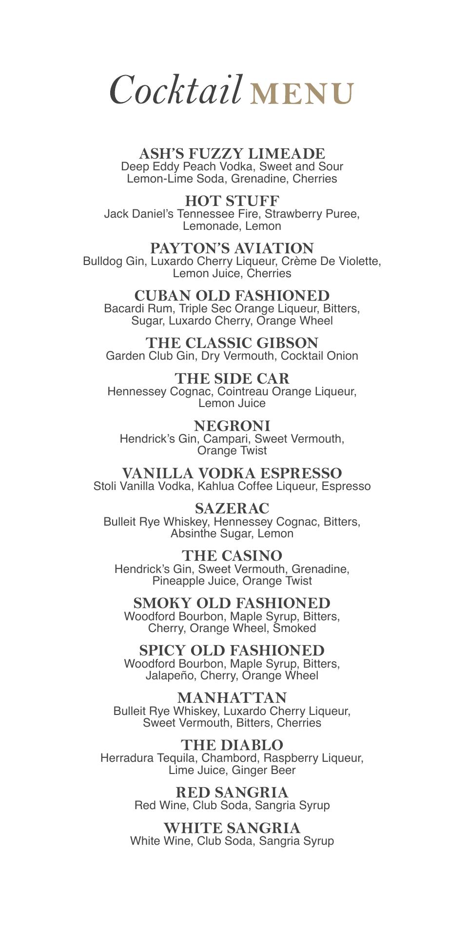 The Hudson Menu