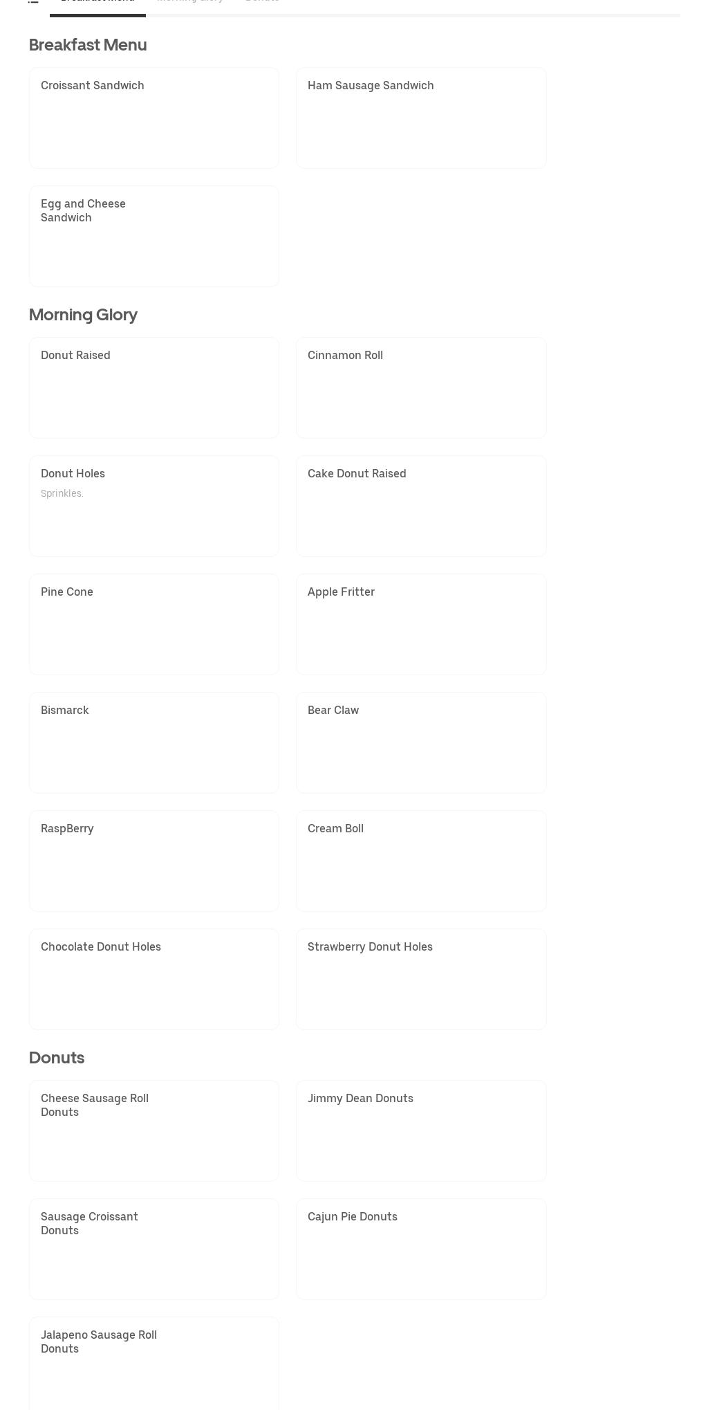 Morning Glory Donuts Menu