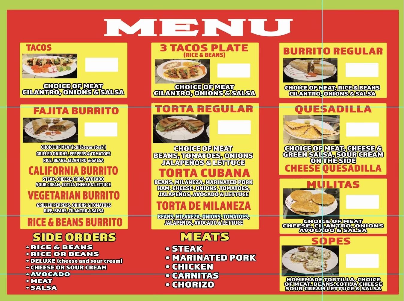 Pacheco’s Taqueria Menu