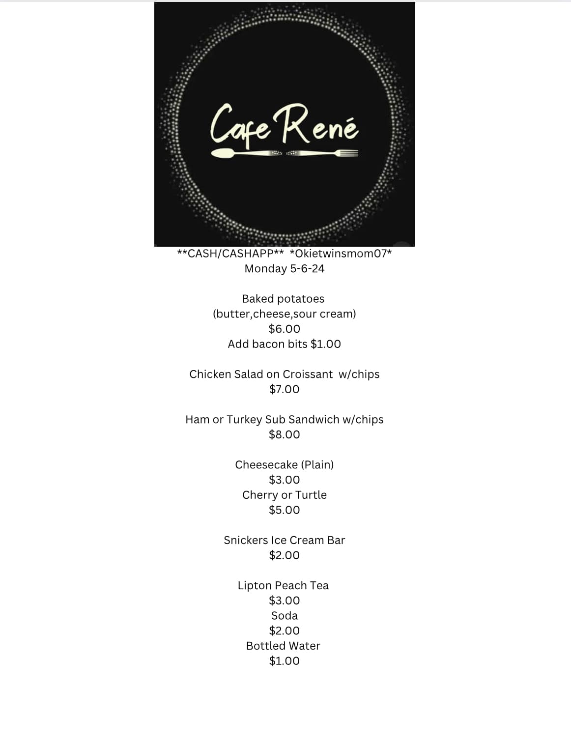 Cafe René Menu