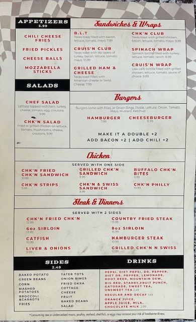 Cruis’n Kitchen Menu